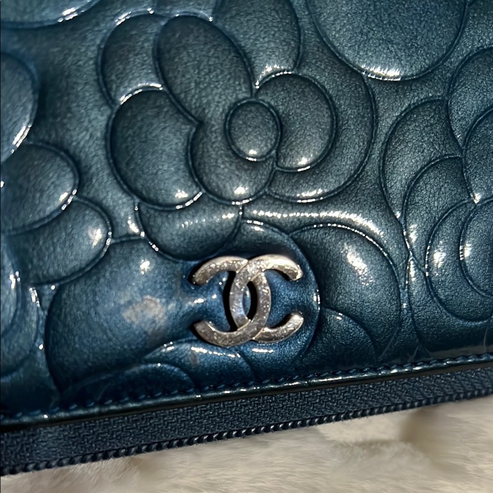 Authentic Chanel Blue Embossed Leather Wallet - Picture 11 of 14